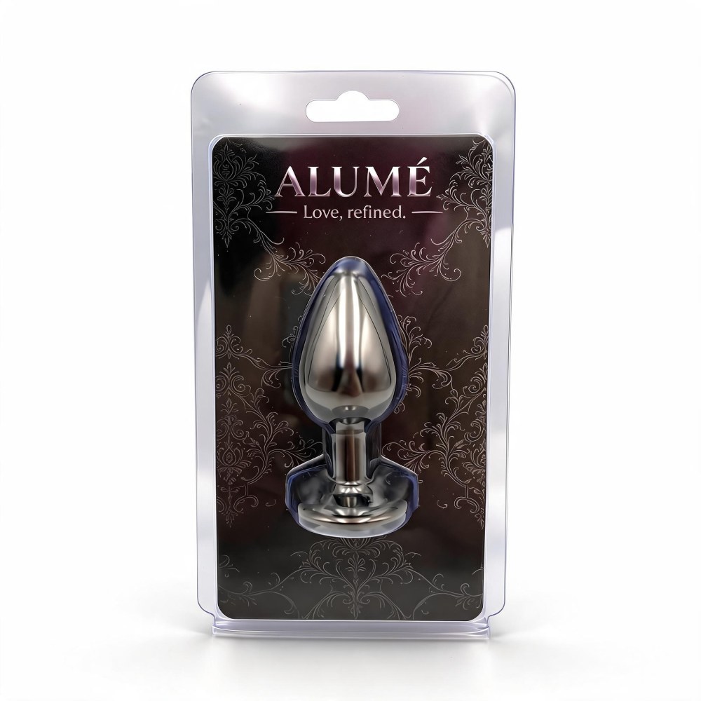 Анальна пробка, S, ALUME, чорна, з кришталевим стразом округлої форми, 7.1 × 3.2 см