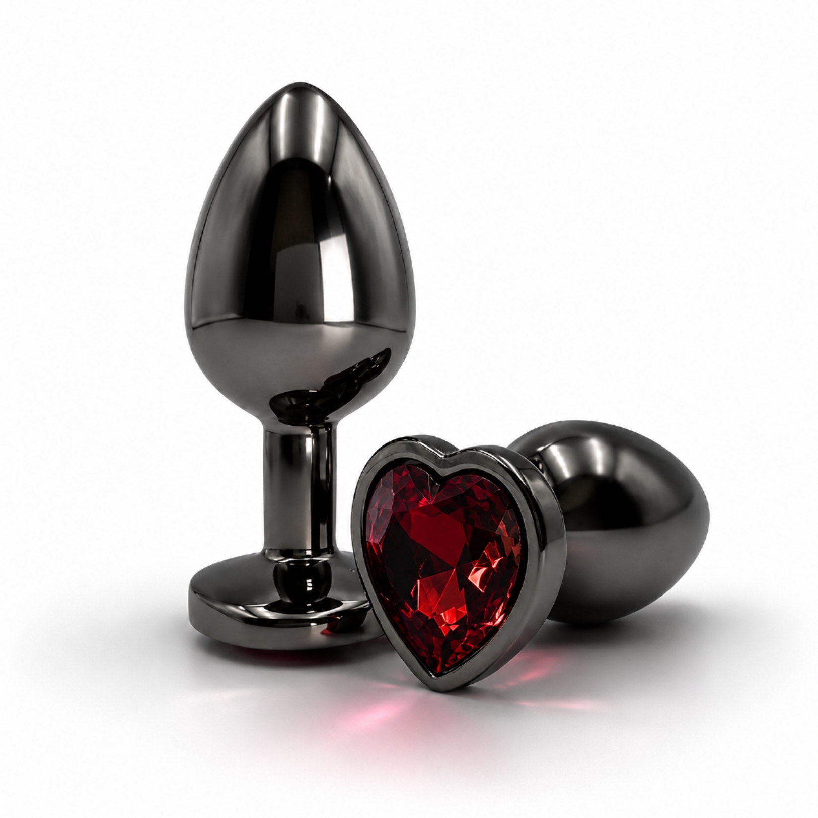 Анальна пробка M, ALUME чорна з червоним каменем у формі серця, 8.2 x 3.4 см
