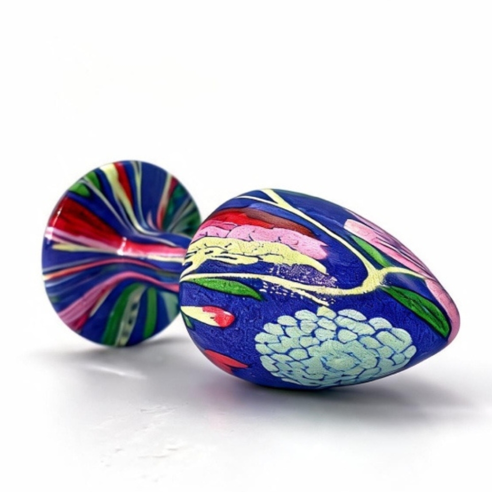 Анальна пробка, S, ALUME, з дизайнерським синім кольором та білим круглим камінцем, 7.1 х 3.2 см