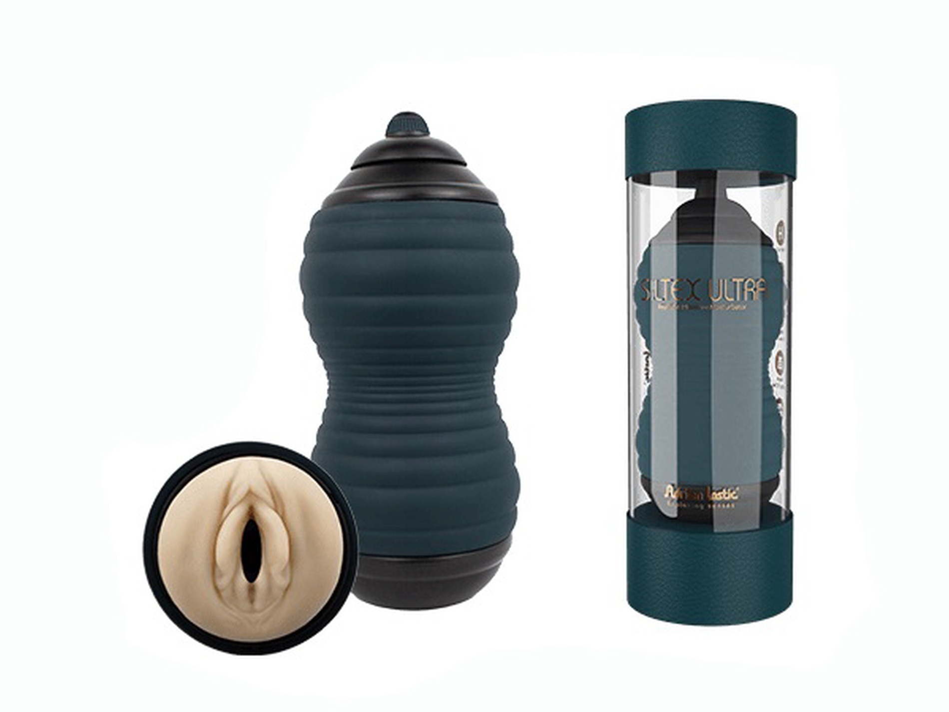 Мастурбатор вагина из киберкожи Adrien Lastic Siltex Ultra, бежевый в серой колбе