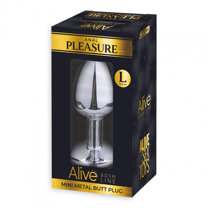 Анальна пробка Alive Anal Pleasure, L, з рожевим каменем, срібляста, 9 х 4 см