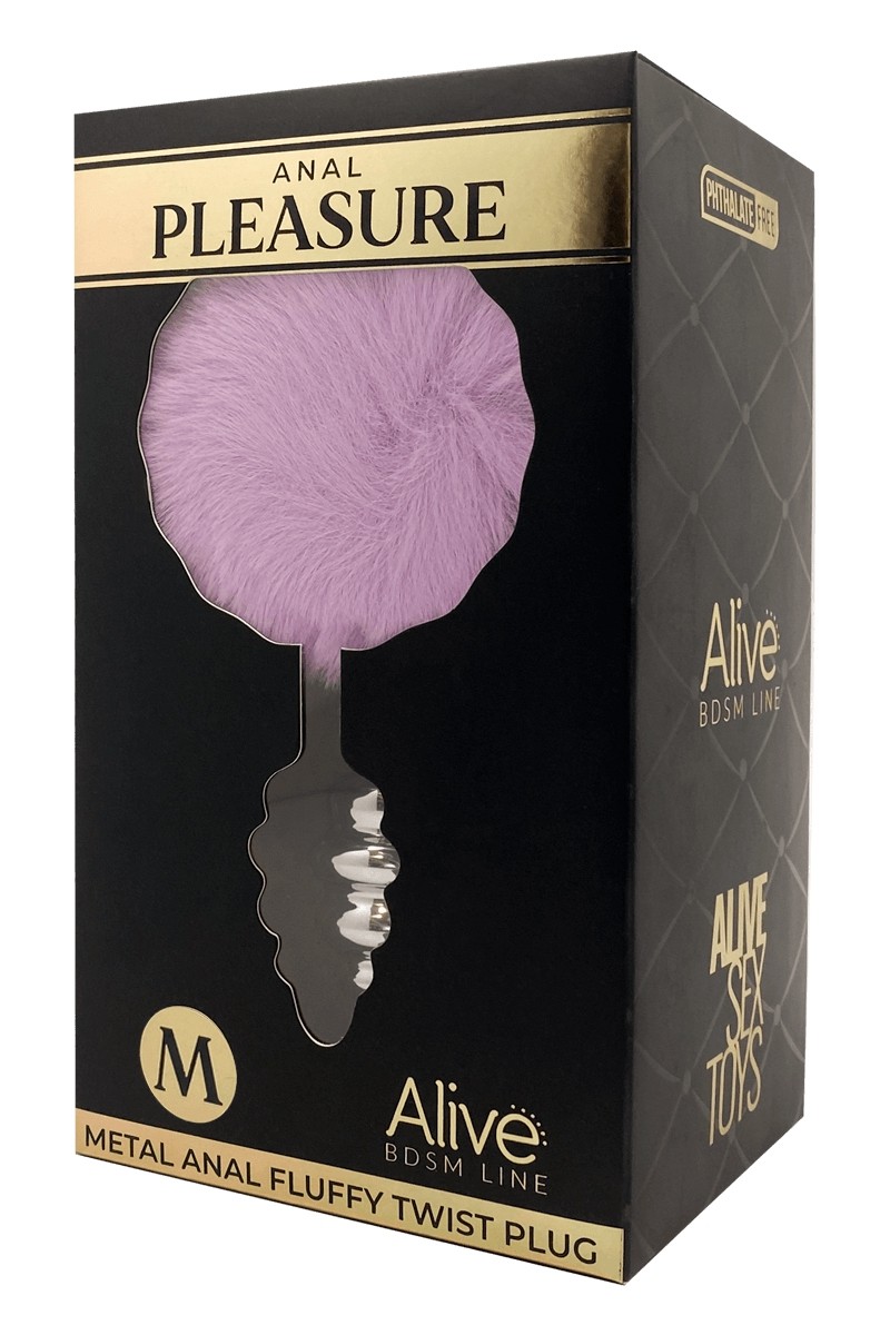 Анальная рельефная пробка Alive Anal Pleasure с светло-фиолетовым хвостом, М