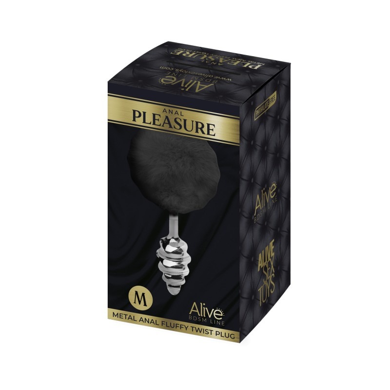 Анальна рельєфна пробка Alive Anal Pleasure із чорним хвостиком, М