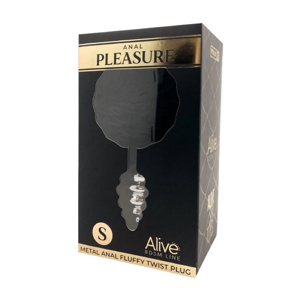 Анальна рельєфна пробка Alive Anal Pleasure із чорним хвостом, L