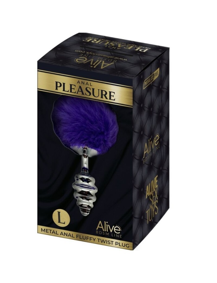 Анальна рельєфна пробка Alive Anal Pleasure з темно-фіолетовим хвостом, L