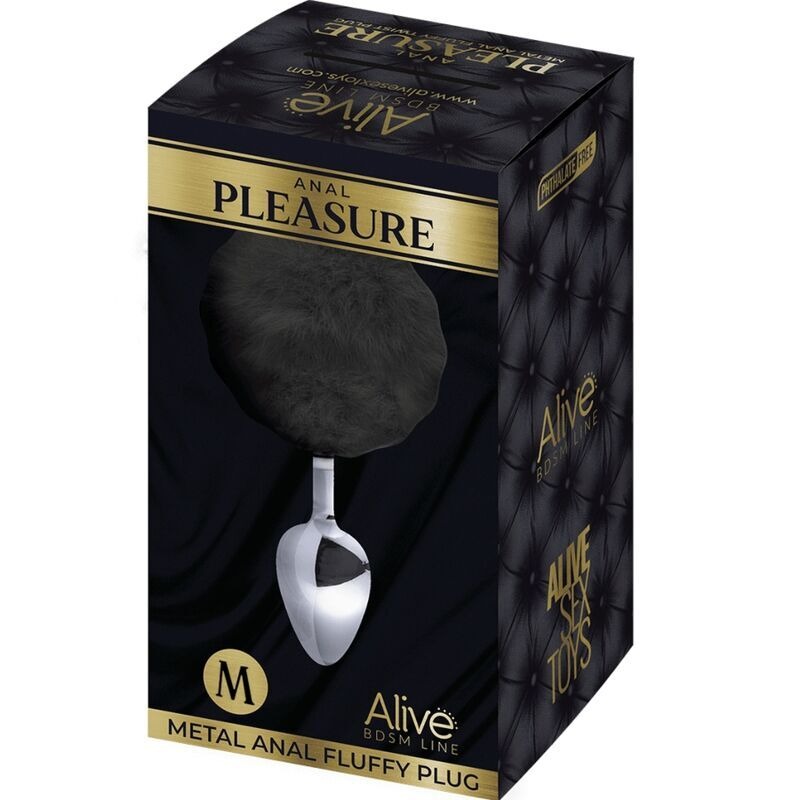 Анальна пробка металева Alive Anal Pleasure із чорним хвостиком, M