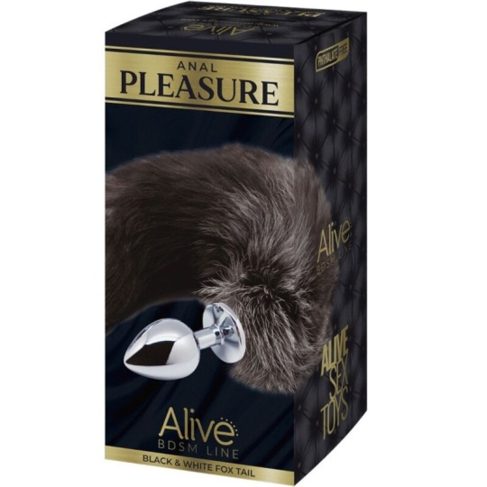 Лисий хвіст-пробка Alive Anal Pleasure чорно-білий, М