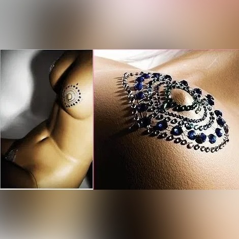 Прикраси для грудей та бікіні зі стразами Bijoux Indiscrets Flamboyant смарагдово-блакитний