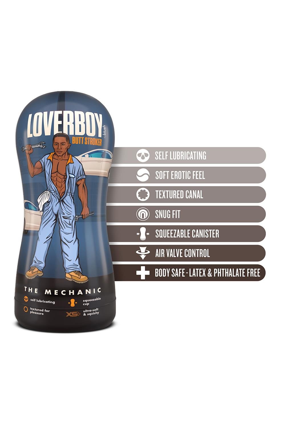 Мастурбатор-анус Blush Coverboy The Mechanic у колбі, коричневий, 18.5 см