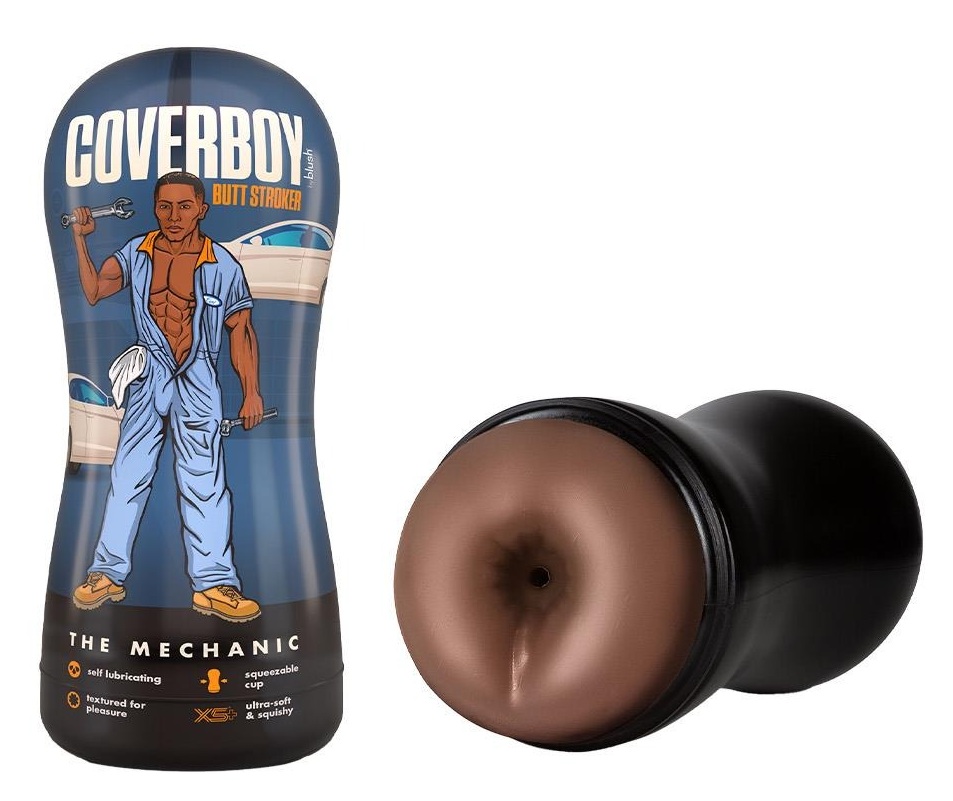 Мастурбатор-анус Blush Coverboy The Mechanic у колбі, коричневий, 18.5 см