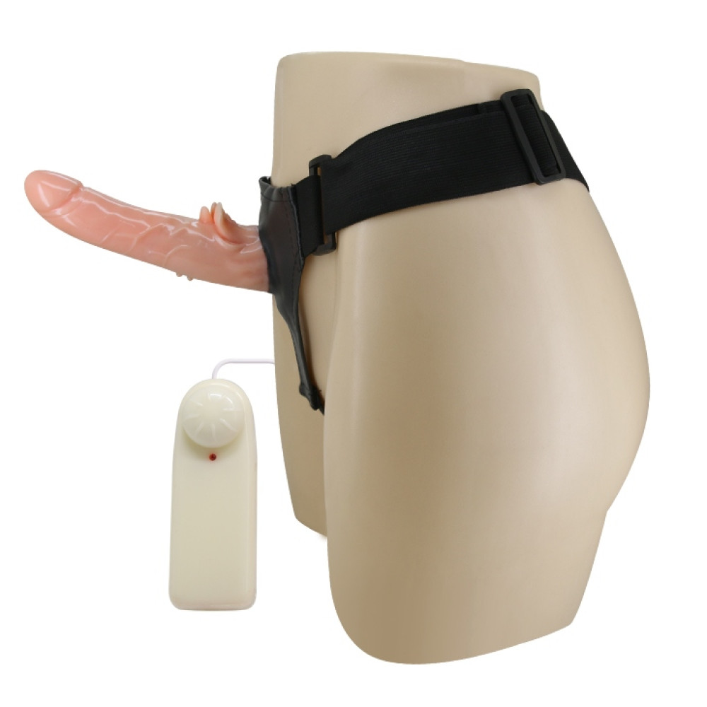 Страпон с вибро Multi-speed Rotation Harness Flesh, 18 см