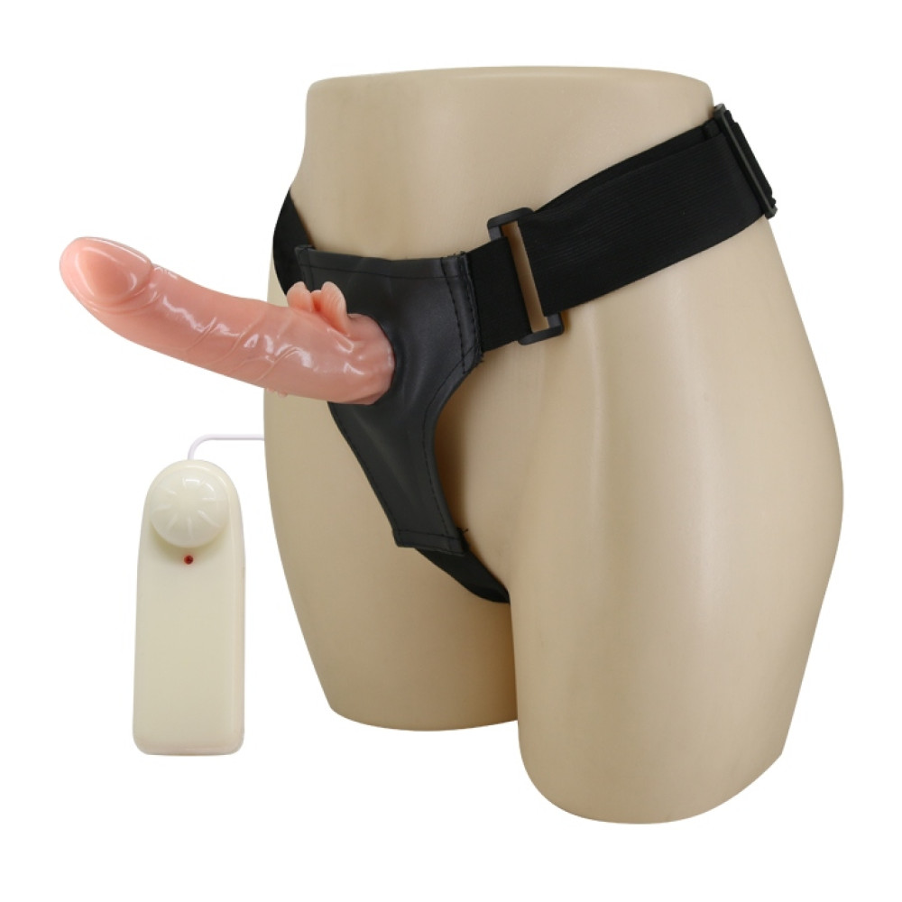 Страпон с вибро Multi-speed Rotation Harness Flesh, 18 см