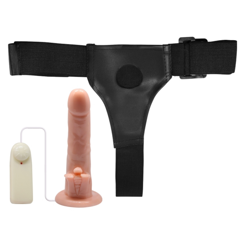 Страпон с вибро Multi-speed Rotation Harness Flesh, 18 см