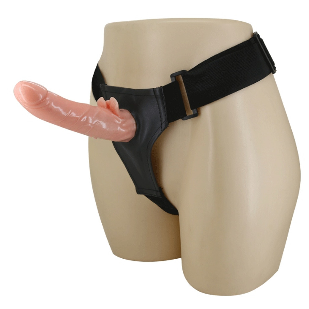Страпон с вибро Multi-speed Rotation Harness Flesh, 18 см