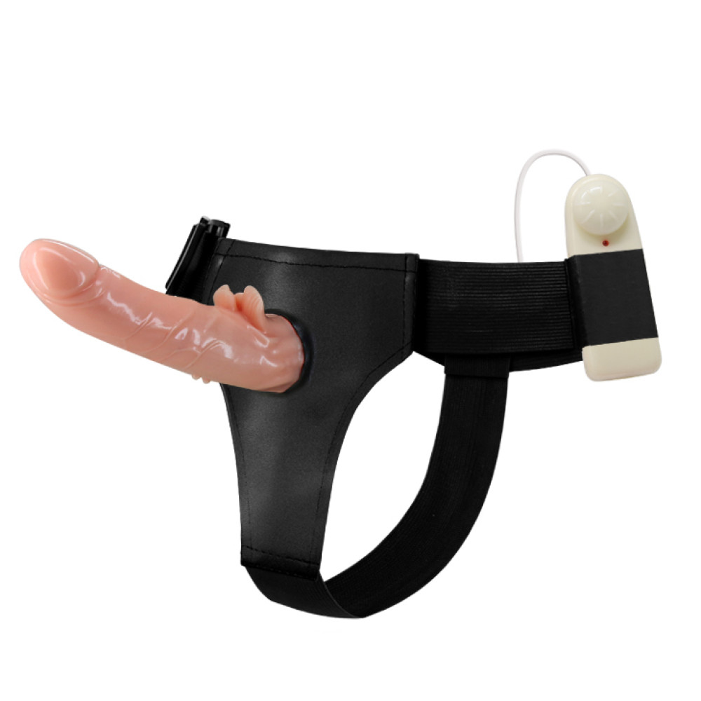 Страпон с вибро Multi-speed Rotation Harness Flesh, 18 см