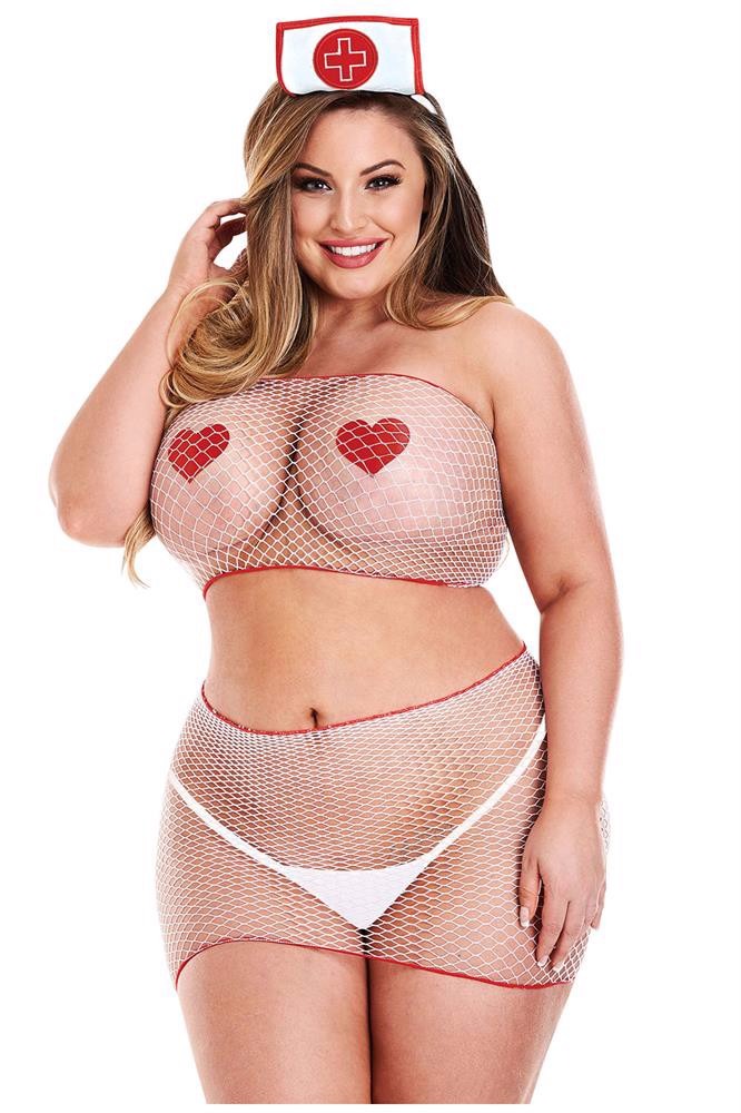 Игровой костюм Медсестры в мелкую сетку Baci Lingerie 4 предмета, белый, XL