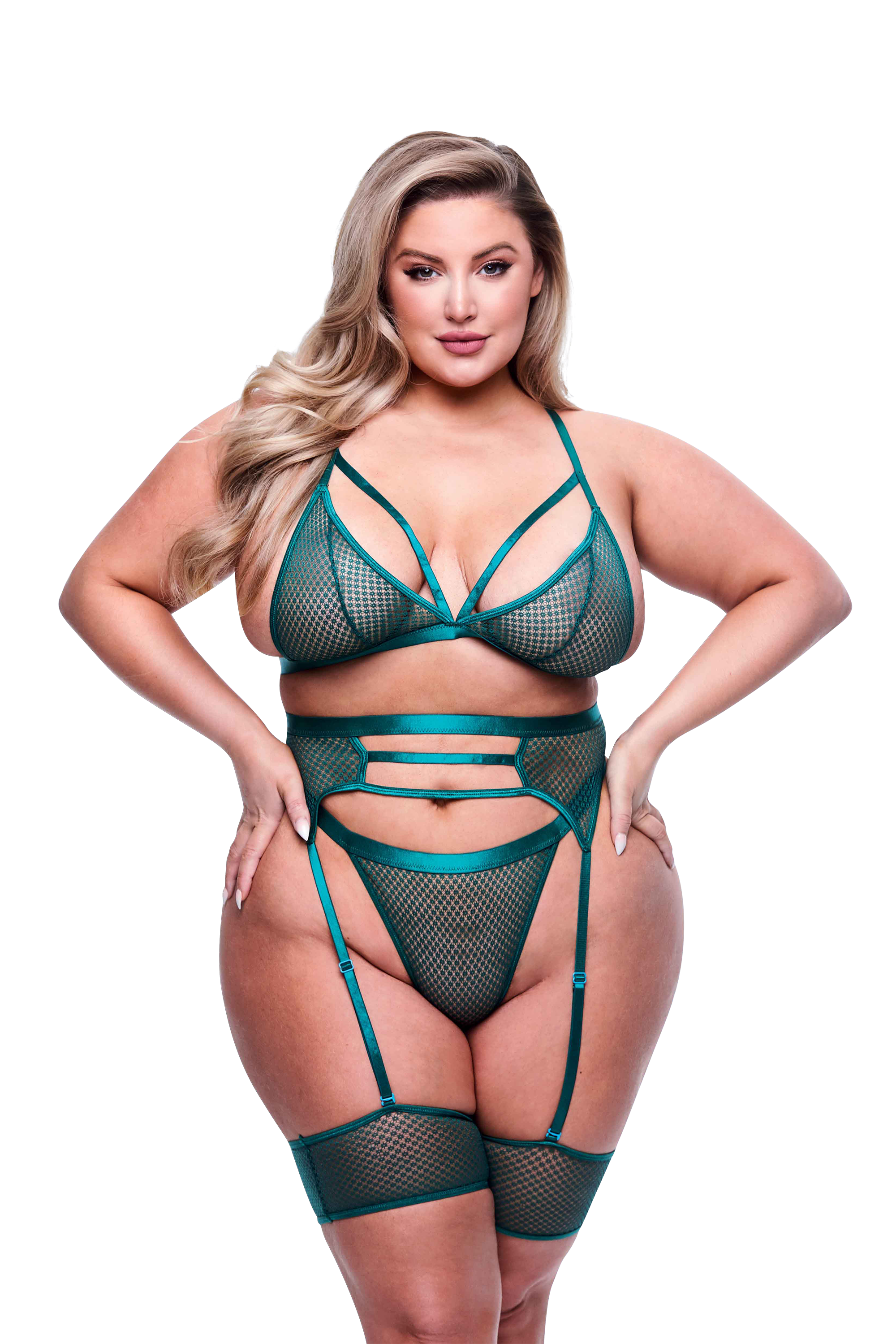 Сексуальный комплект белья Queen Size Baci, полупрозрачный, 4 детали, зеленый