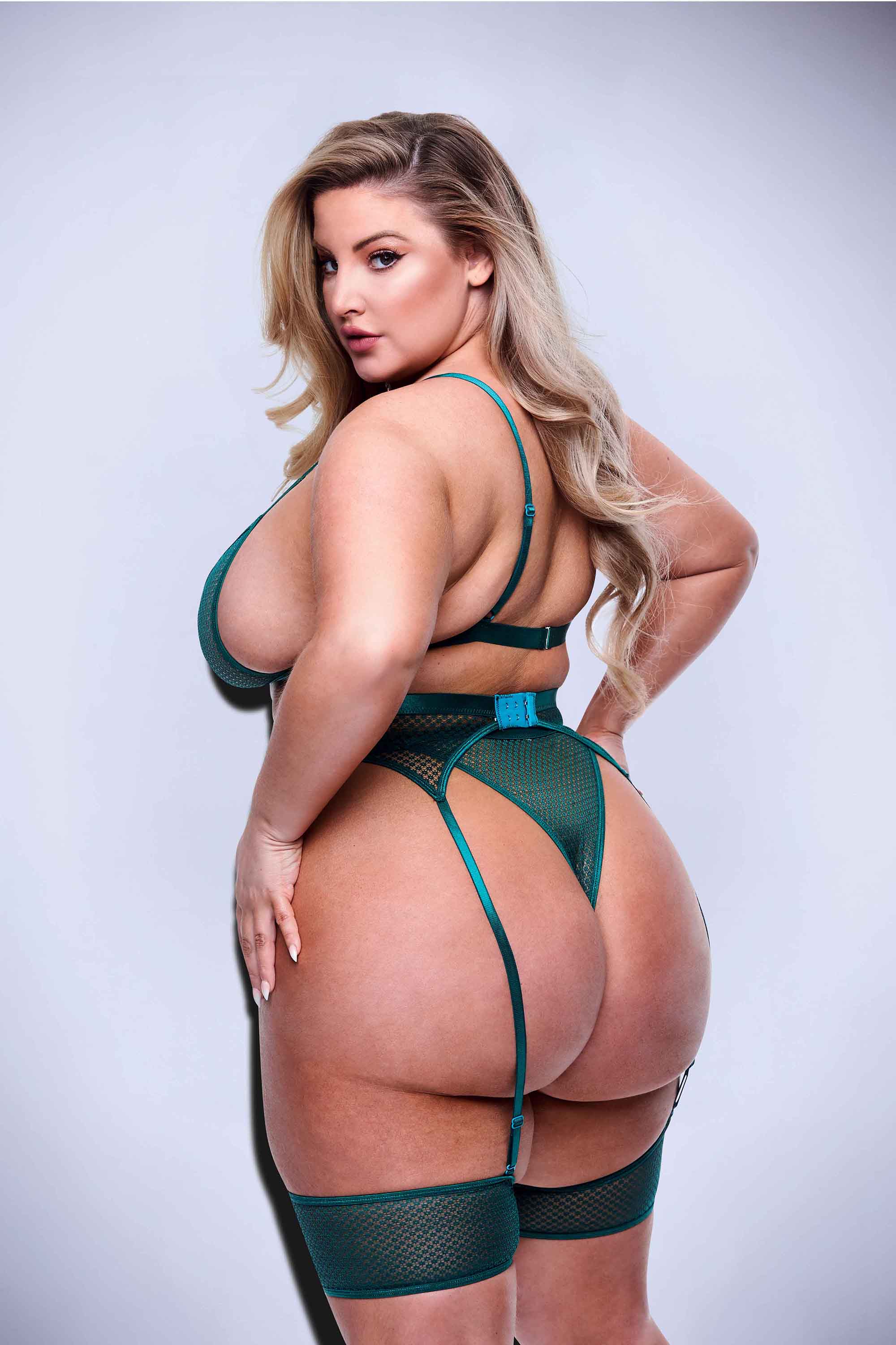 Сексуальный комплект белья Queen Size Baci, полупрозрачный, 4 детали, зеленый