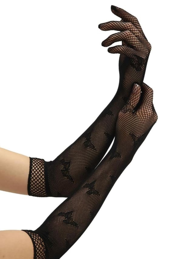 Перчатки в сеточку удлиненные с бабочками BACI Butterfly Lace Opera Gloves, черный