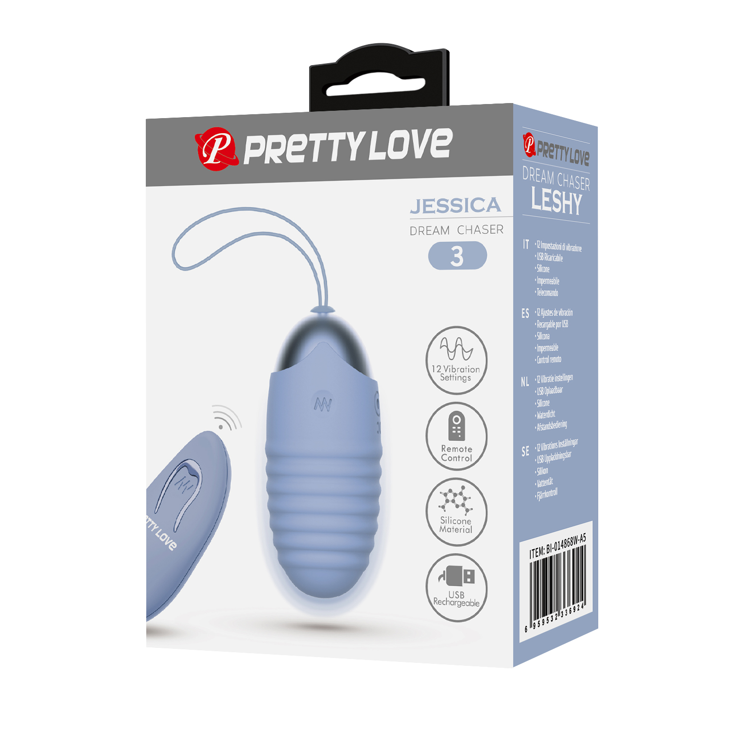 Виброяйцо вагинальное Pretty Love Jessica Dream с пультом, голубое, 7.2 х 3.3 см