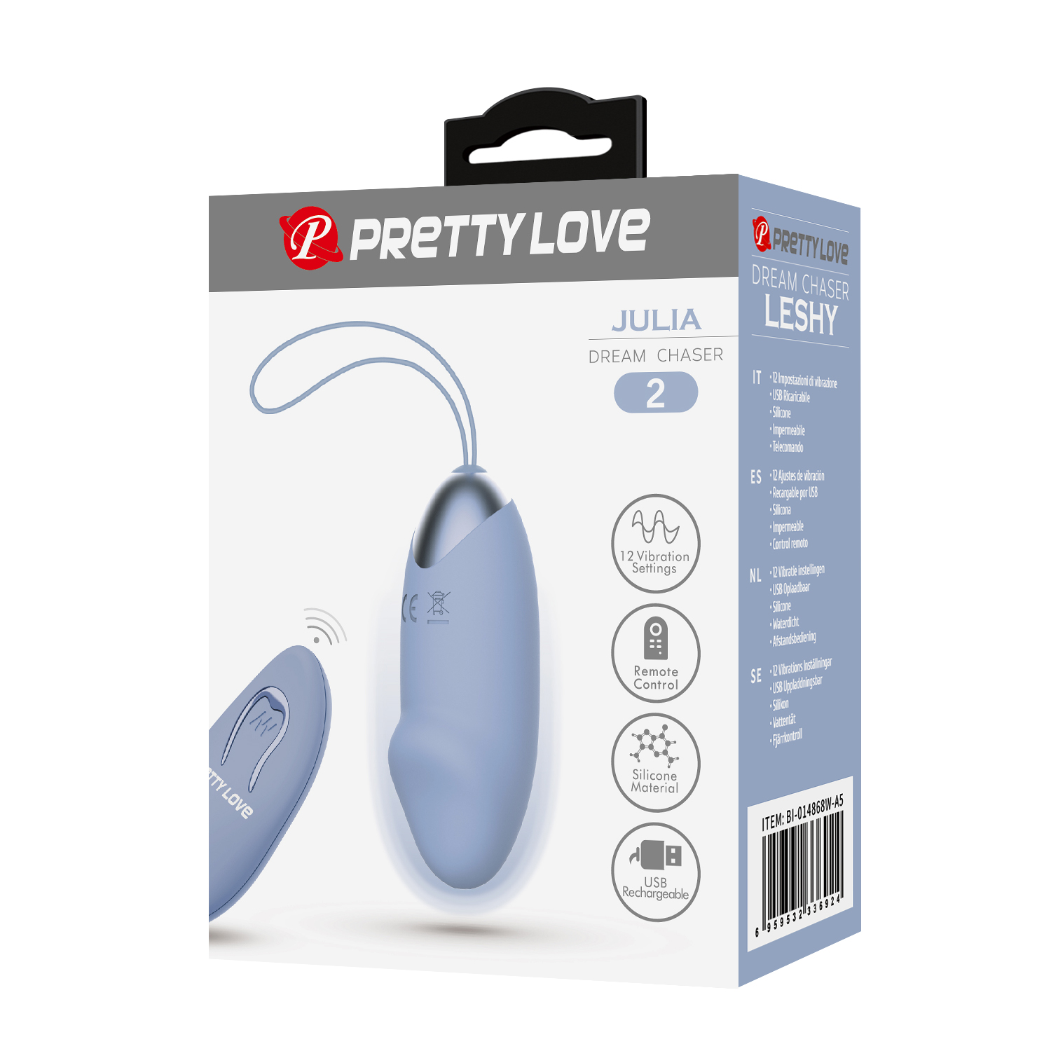 Виброяйцо вагинальное Pretty Love Julia Dream с пультом, голубое, 18.6 х 2.8 см