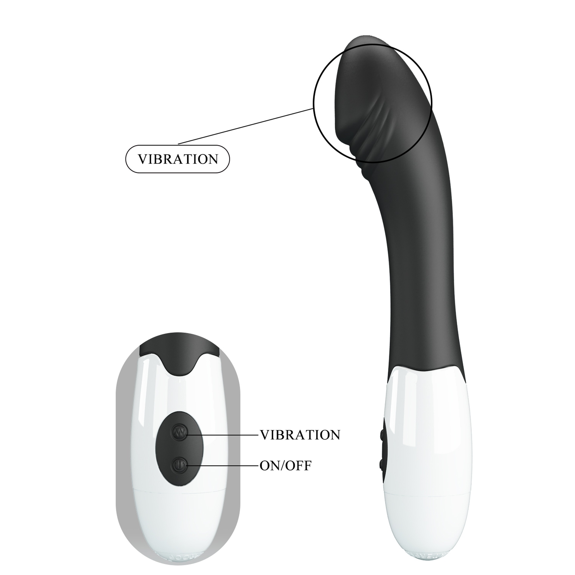 Вибратор для точки G Pretty Love Elemental Vibrator черно-белый, 19 х 3.2 см