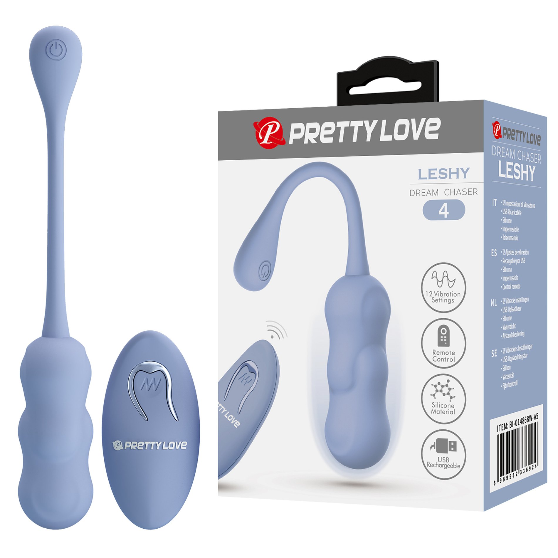 Віброяйце вагінальне Pretty Love Leshy з пультом, блакитне, 18.6 х 2.8 см