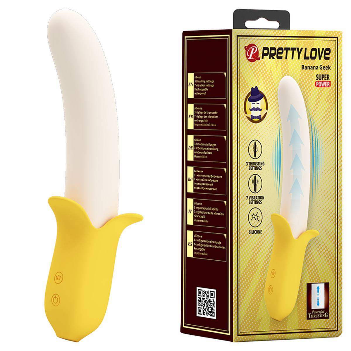Вібратор у формі банана Pretty Love Banana Geek з фрикціями, 19.5 х 3.1 см