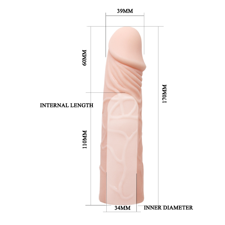 Насадка на пеніс Baile Penis Sleeve, подовжуюча, бежева, 17 × 2,5 см