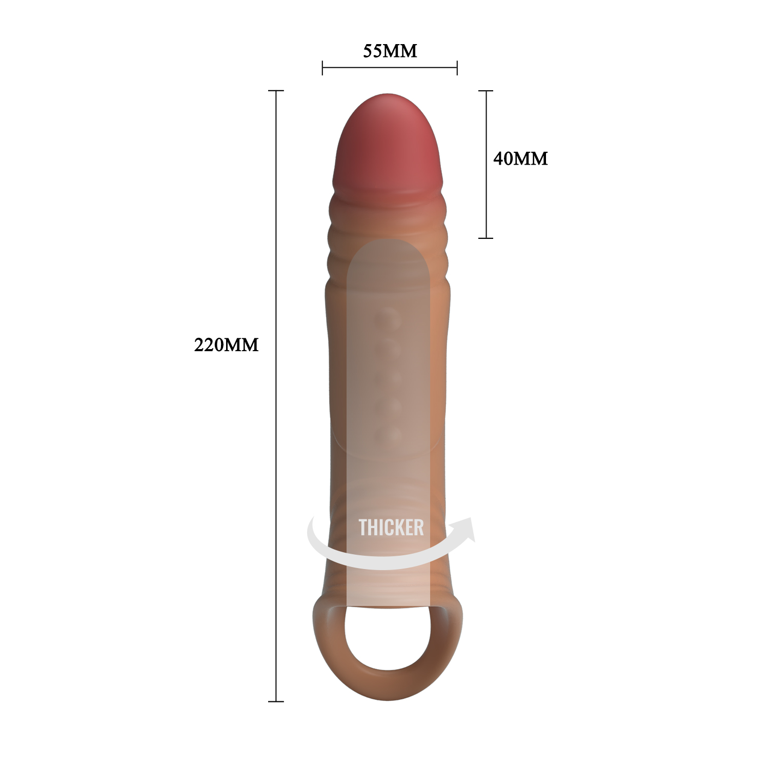 Подовжуюча вібронасадка на пеніс Pretty Love Penis Sleeve, реалістична, 22 × 5,5 см