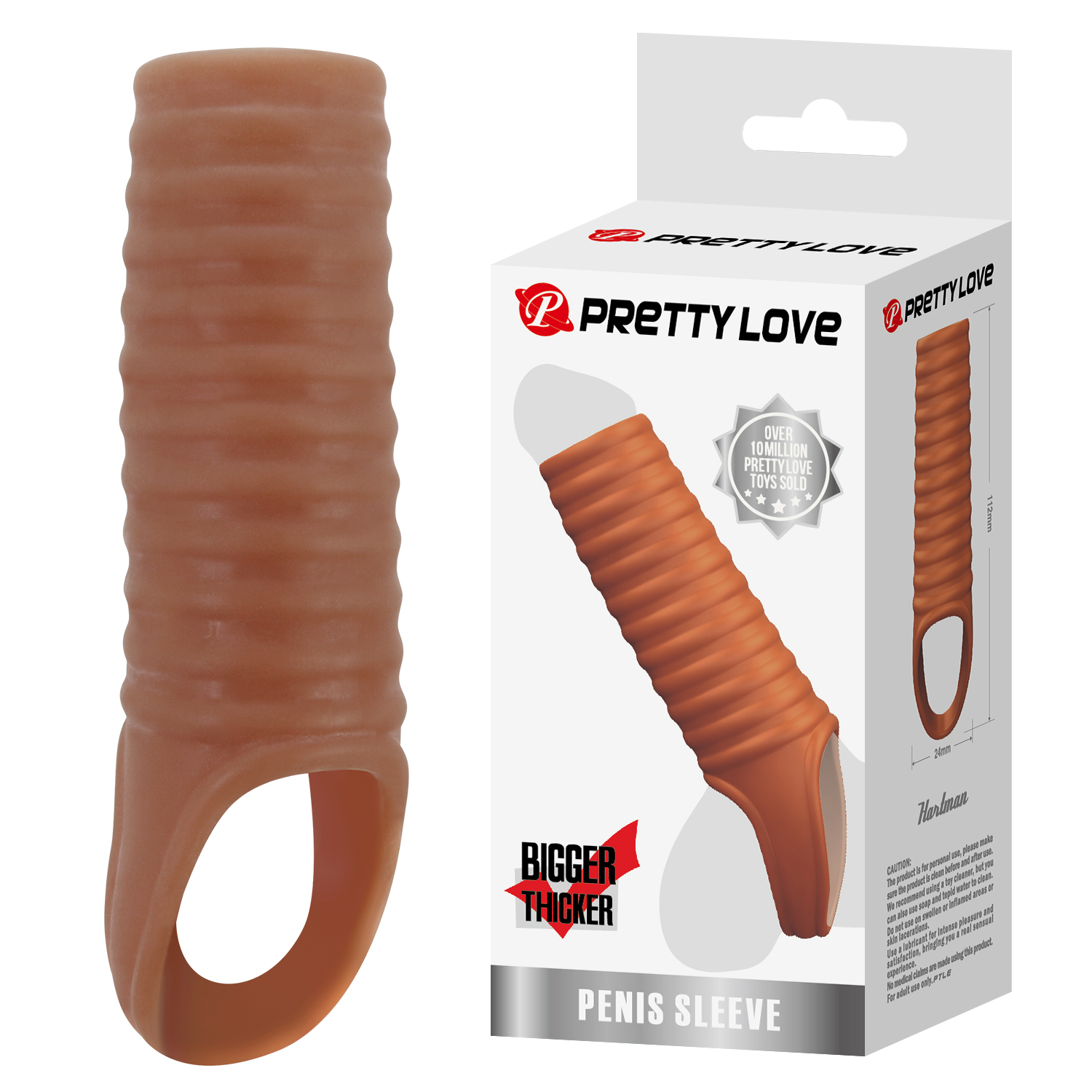 Стимулирующая насадка на пенис PRETTY LOVE Hartman ребристая, 11.2 х 2.4 см
