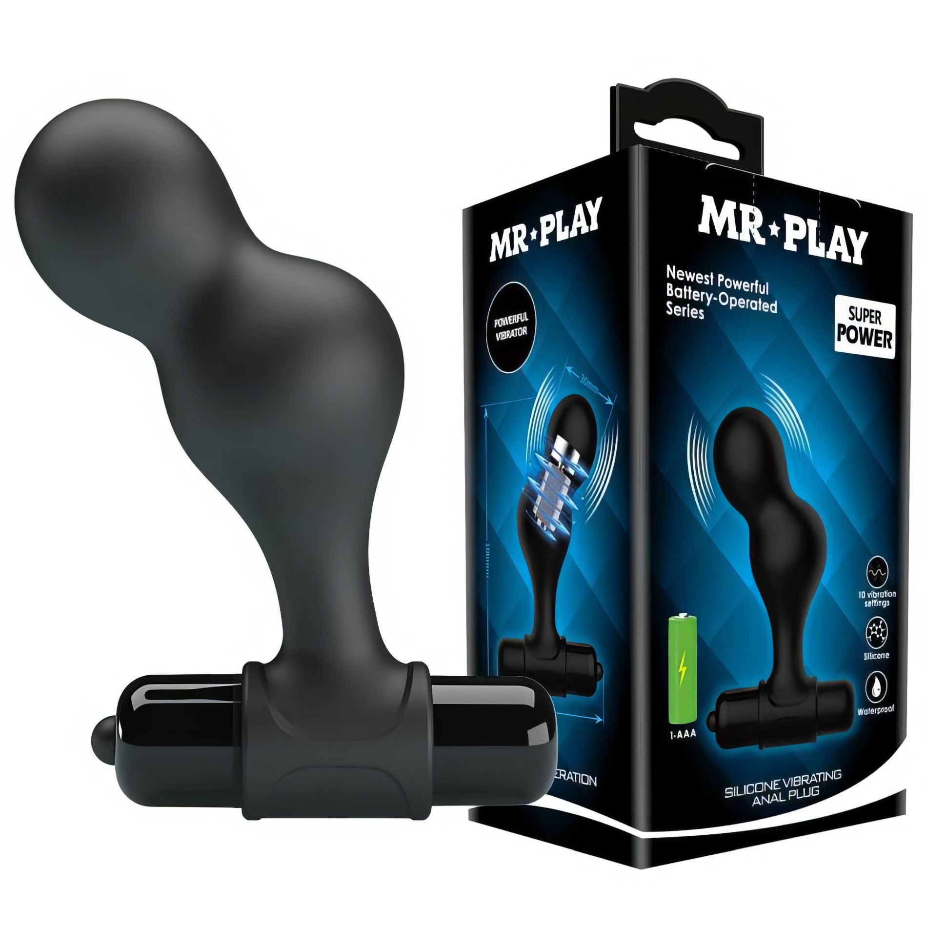 Анальний стимулятор з вібрацією Pretty Love MR PLAY, чорний, 10 х 3 см