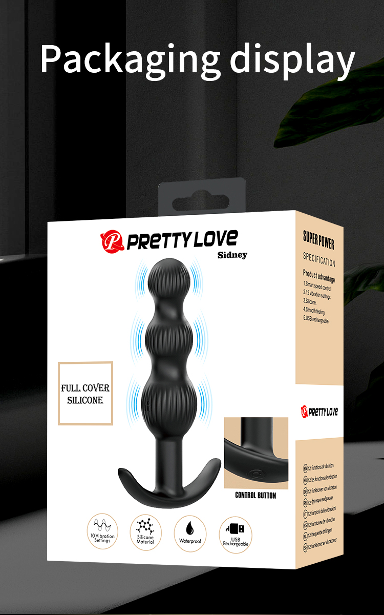 Анальна пробка з вібро PRETTY LOVE Sidney, чорна, 10.9 х 2.1-2.8 см