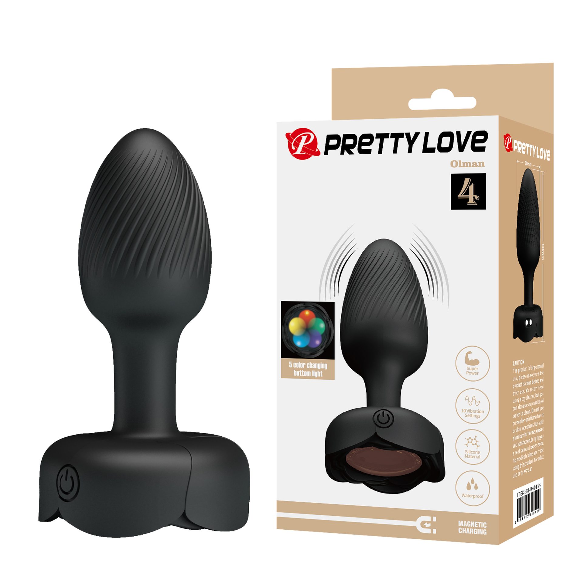 Анальний вібратор PRETTY LOVE Olman з мерехтливим підсвічуванням, 8.8 см