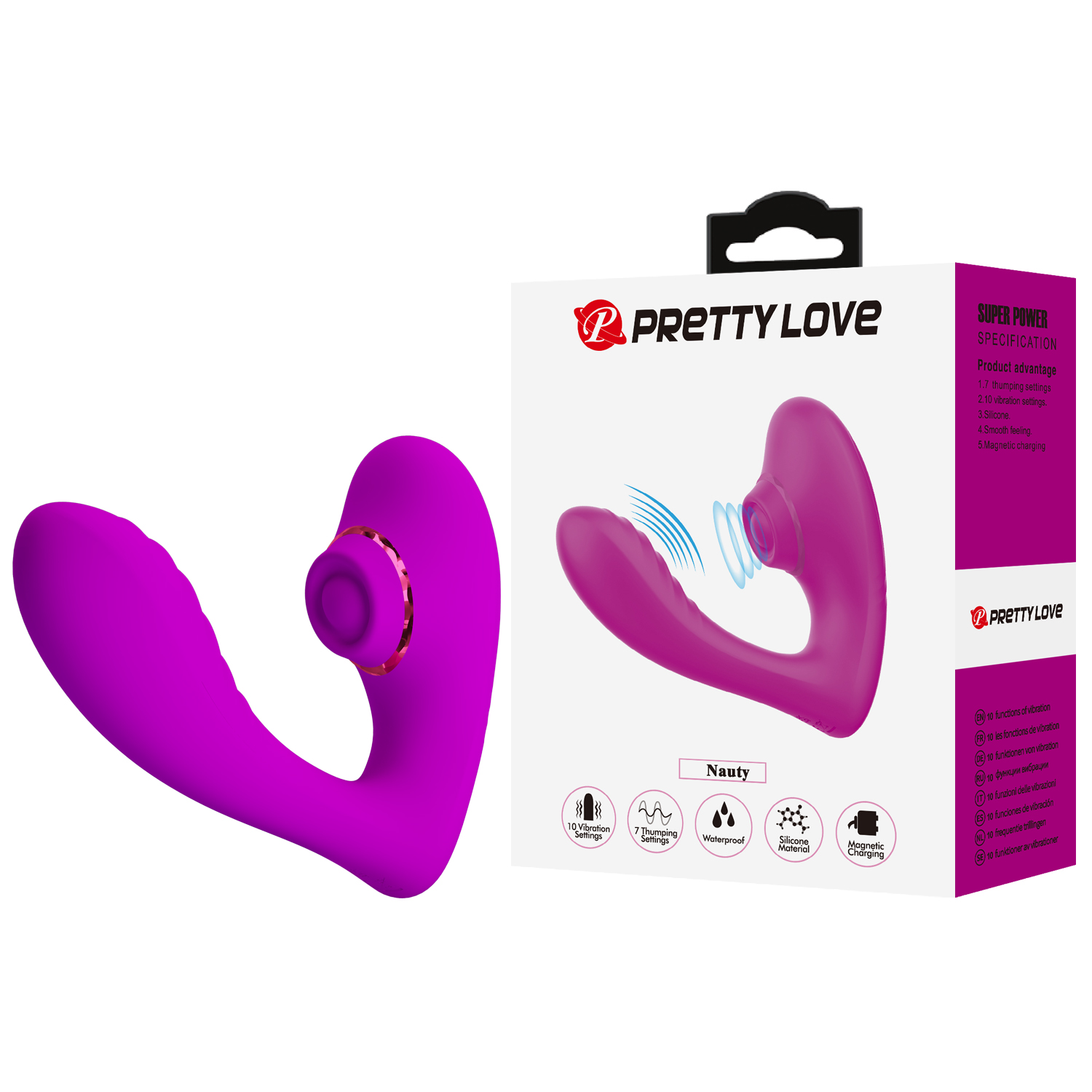 Вібратор з кліторальною пульсацією Pretty Love Nauty, фіолетовий, 14 х 10.9 см