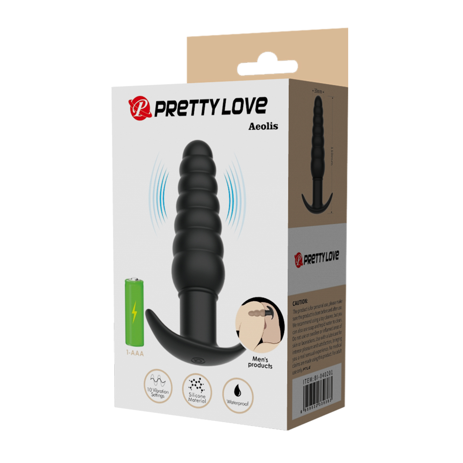 Анальна пробка з вібрацією Pretty Love Aeolis, чорна, 11 см х 3 см