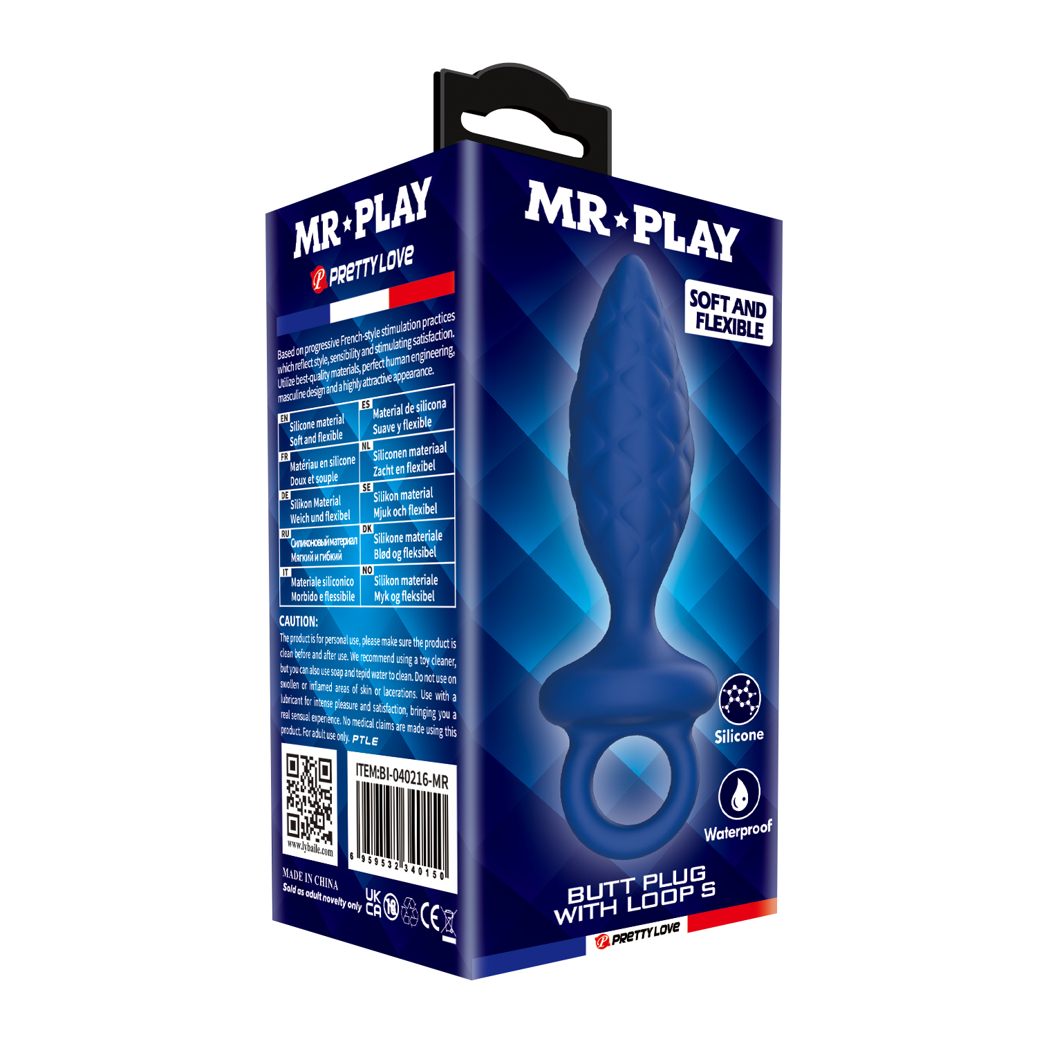 Анальна пробка MR. PLAY Butt Plug with Loop, синя, розмір S, 11,5 × 2,7 см