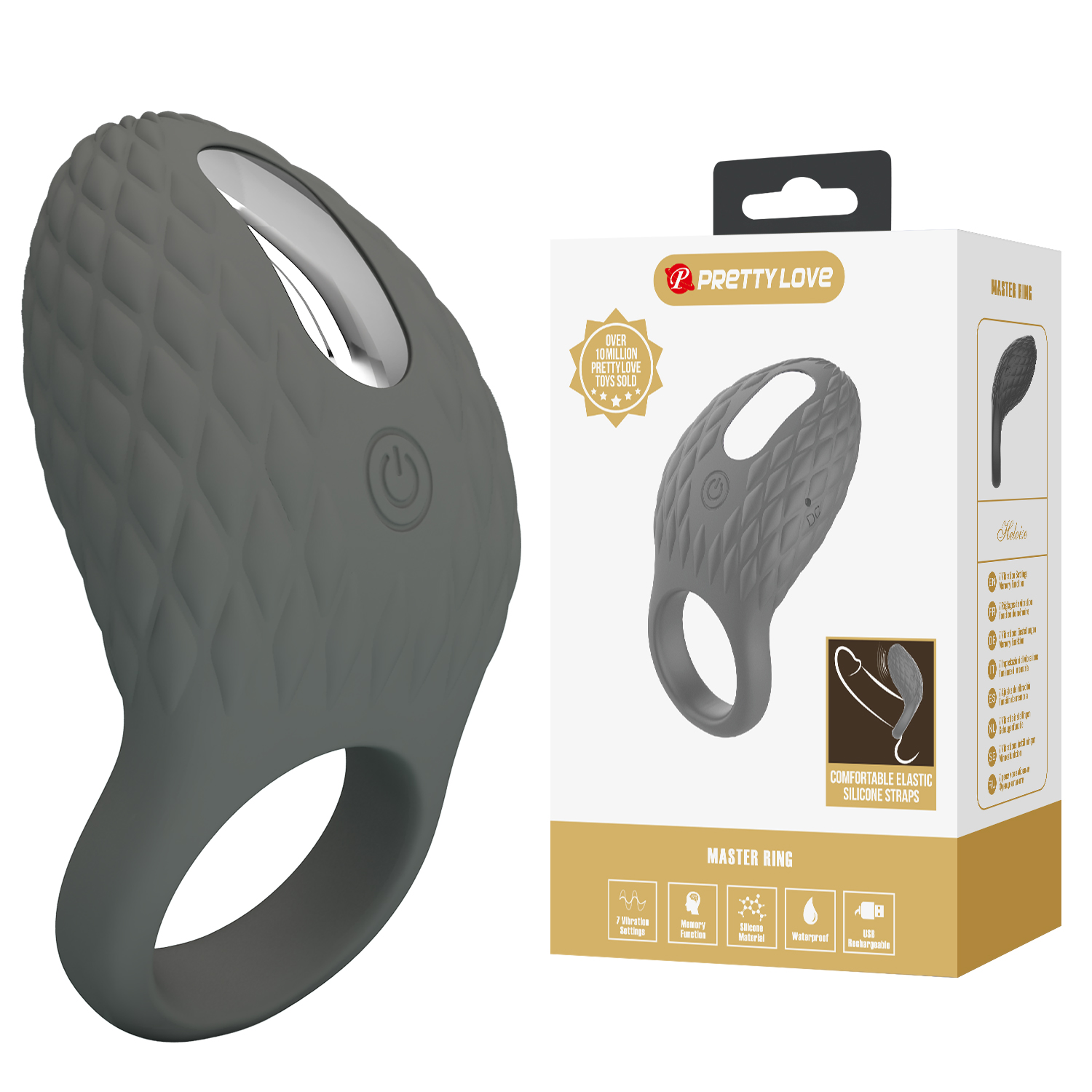 Ерекційне віброкільце PRETTY LOVE Master Ring Helious сіре, 8.6 х 4.6 см