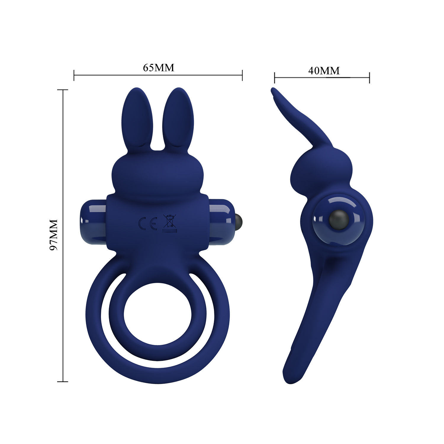 Віброкільце подвійне PRETTY LOVE Vibro Bunny III зі стимуляцією для клітора, синє, 9.7 х 6.5 см
