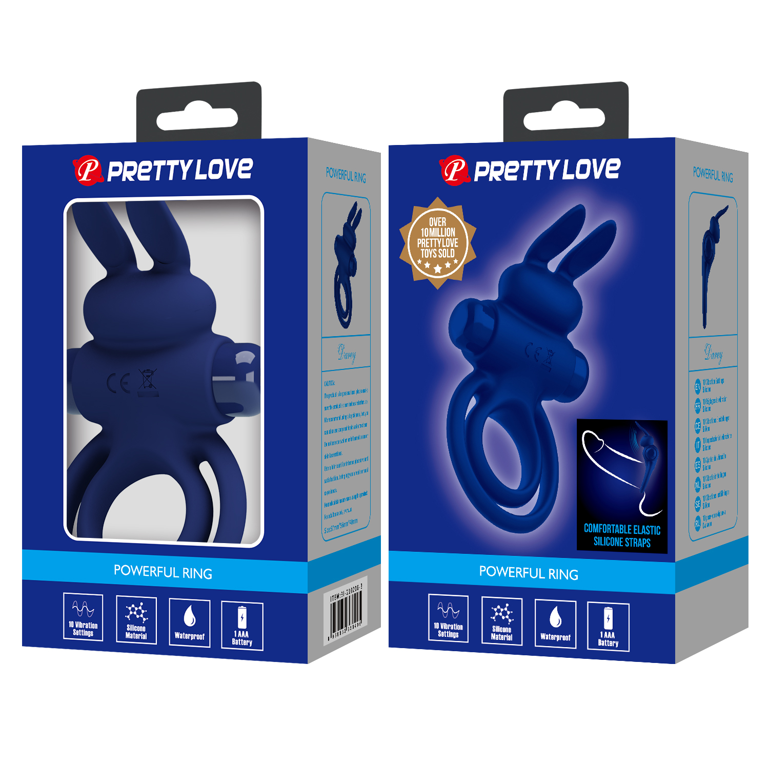 Віброкільце подвійне PRETTY LOVE Vibro Bunny III зі стимуляцією для клітора, синє, 9.7 х 6.5 см
