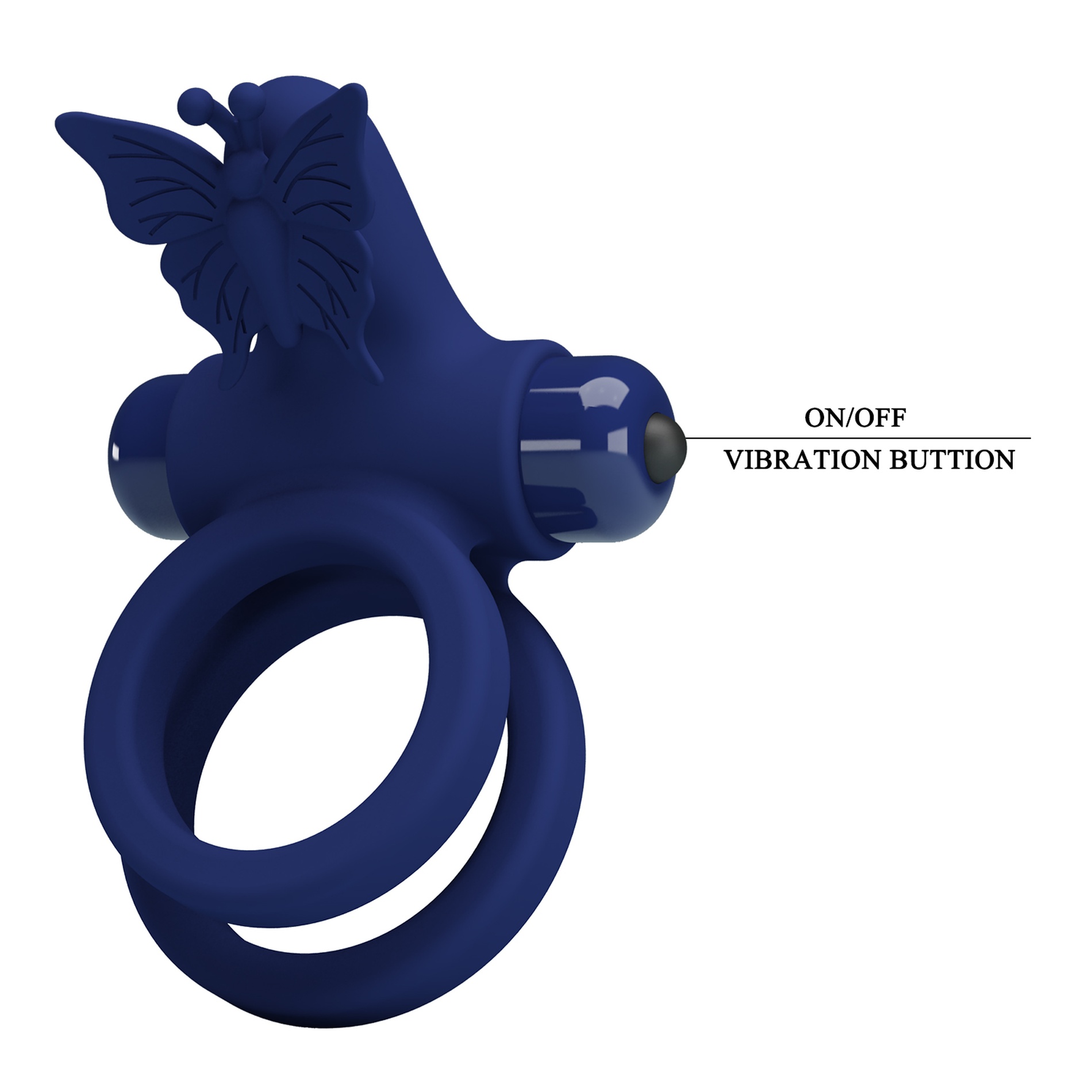 Ерекційне віброкільце подвійне PRETTY LOVE Powerful Ring Jamele з метеликом, 10 режимів, синє