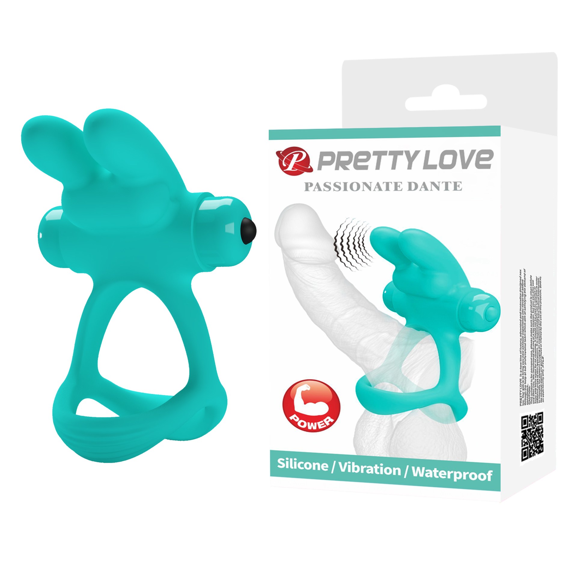 Ерекційне віброкільце з кроликом PRETTY LOVE Passionate Dante силіконове, бірюзове