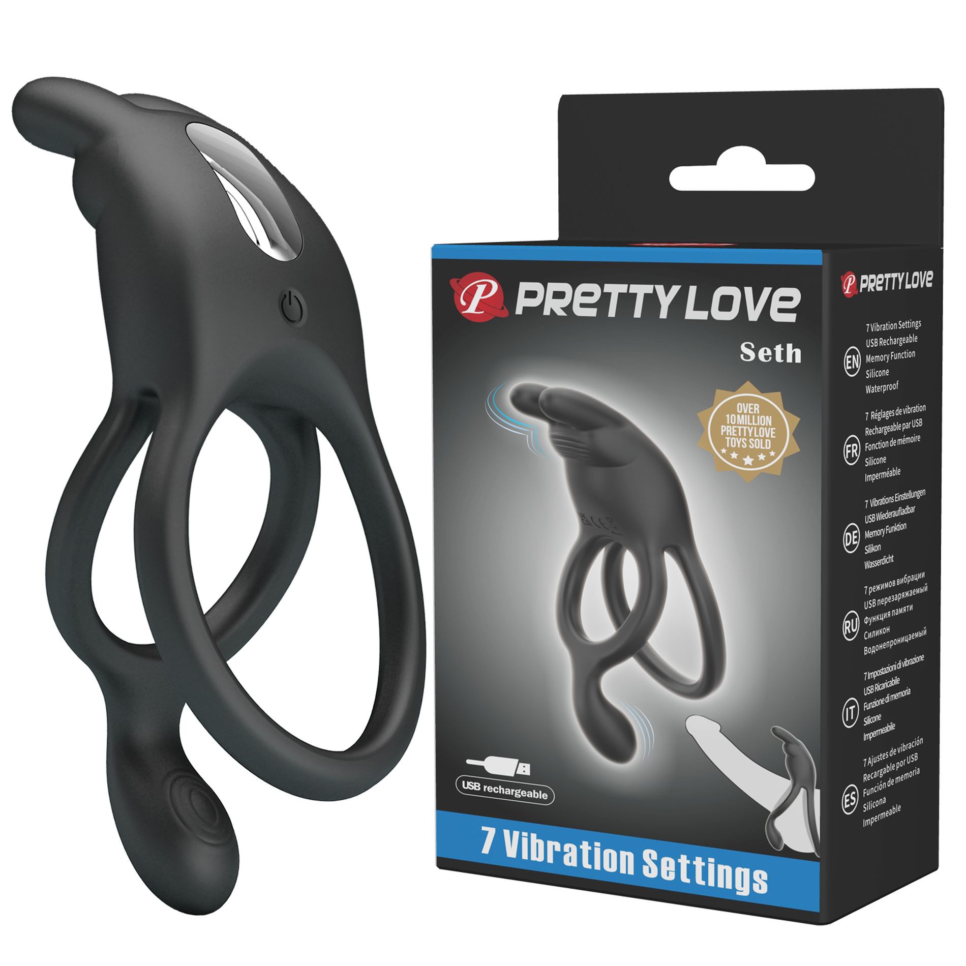 Эрекционное виброкольцо двойное PRETTY LOVE 7 режимов, черное