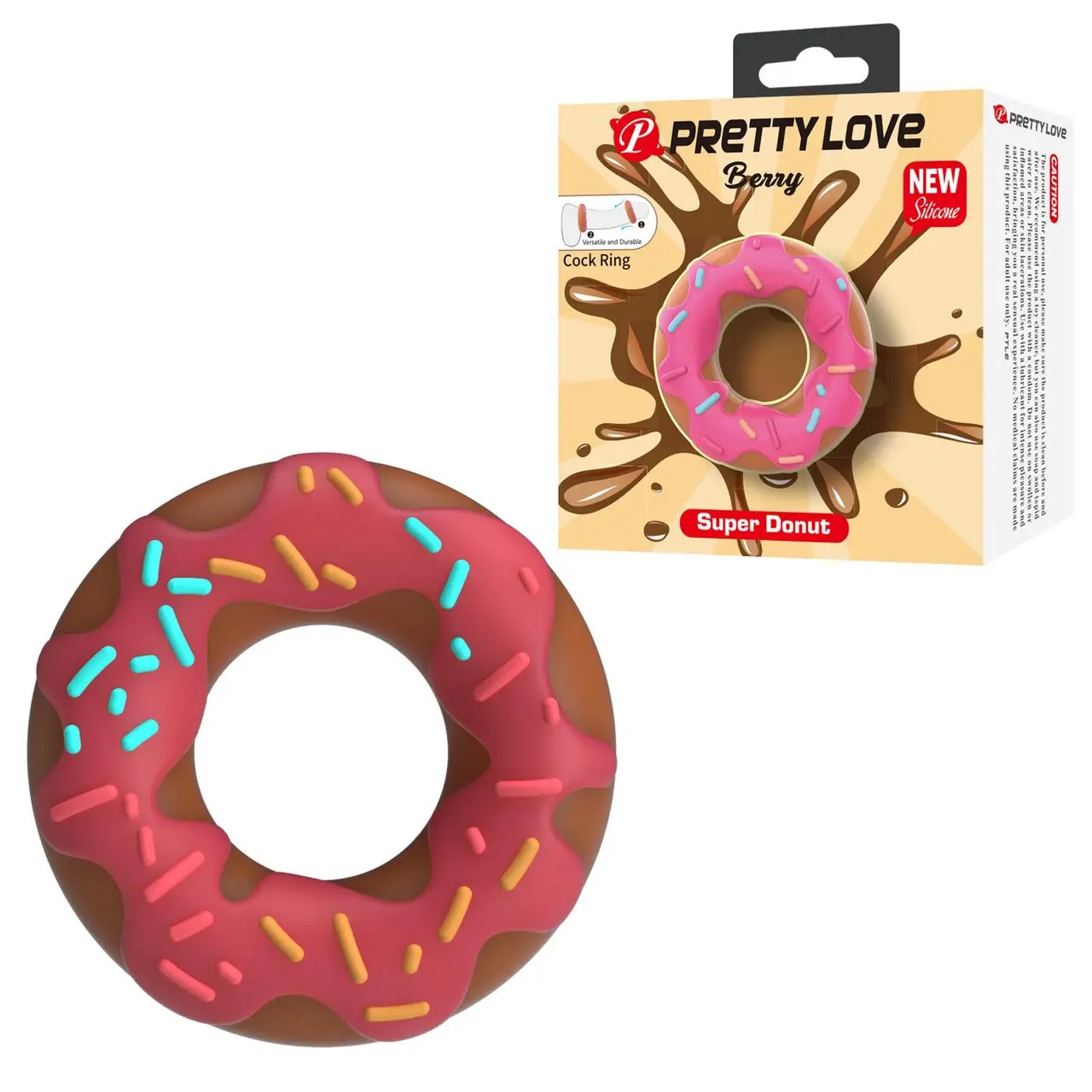 Ерекційне кільце Pretty Love Berry у формі пончика з кремом, рожеве, 4,6 × 2 см