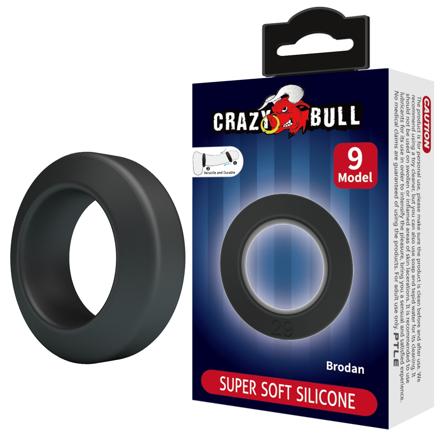 Ерекційне кільце Crazy Bull Model 9 Brodan, чорне, 5.5 х 1 см