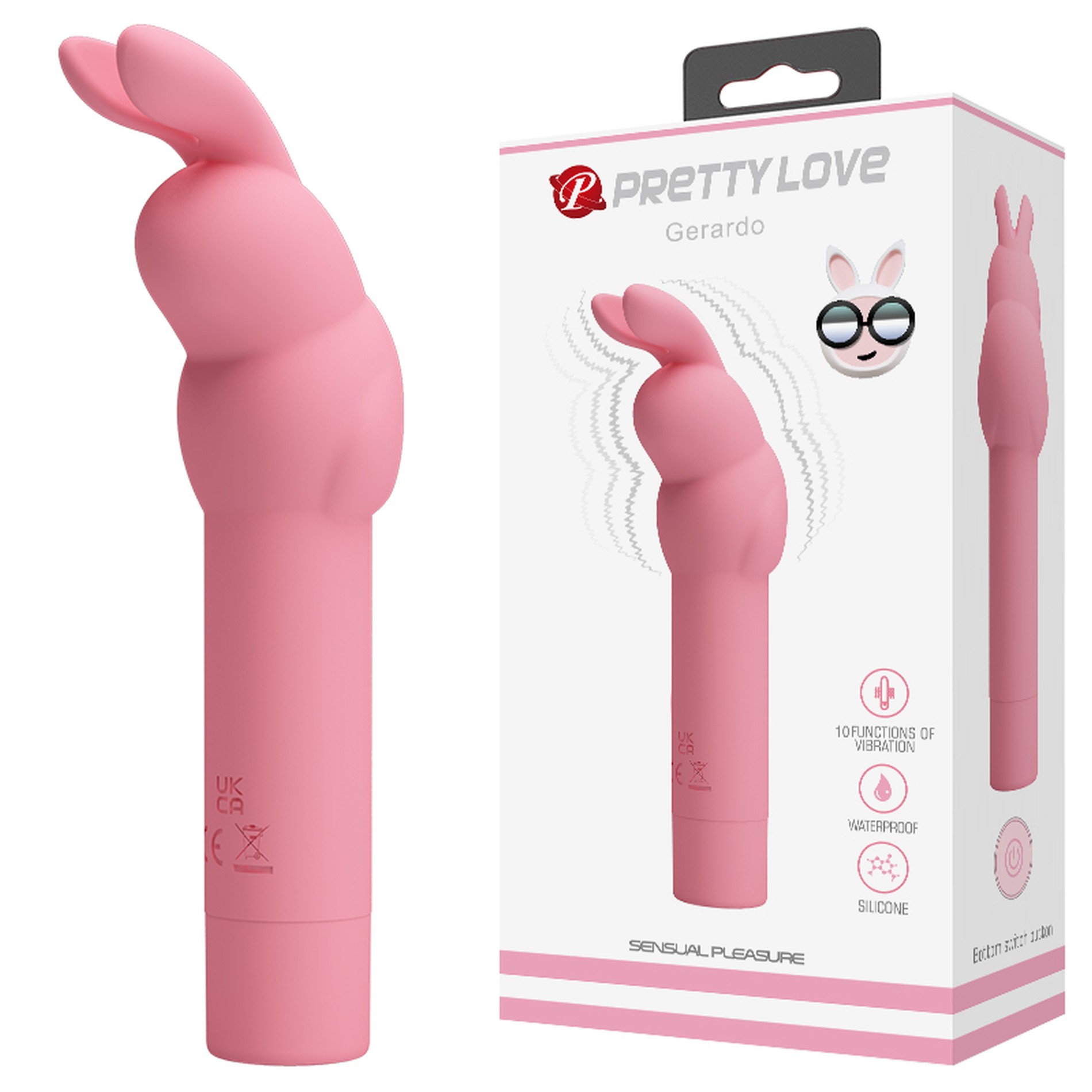 Вибратор в форме кролика PRETTY LOVE Gerardo для клитора, розовый, 13.6 х 3.2 см