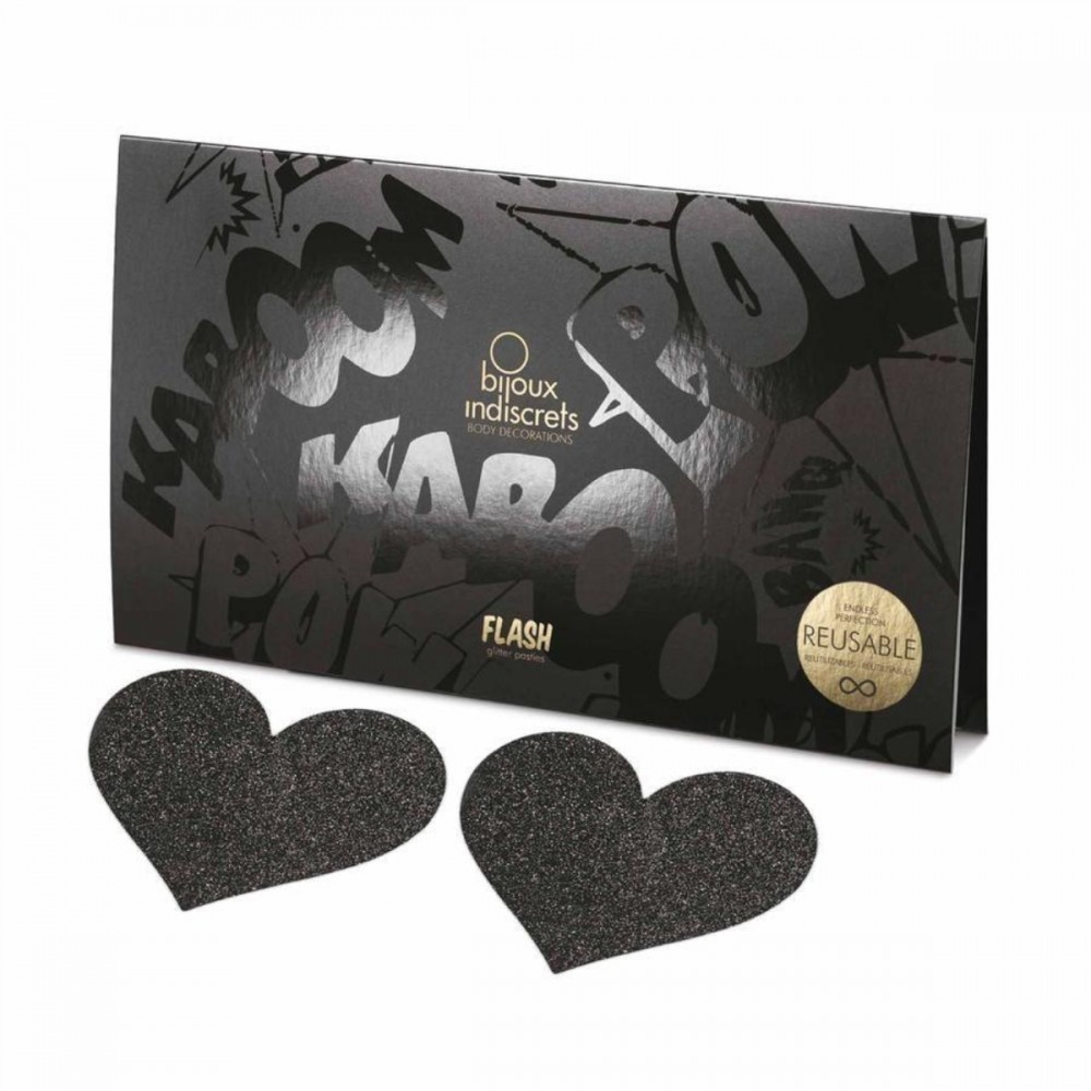 Украшение для грудей Flash - Heart Black Bijoux Indiscrets