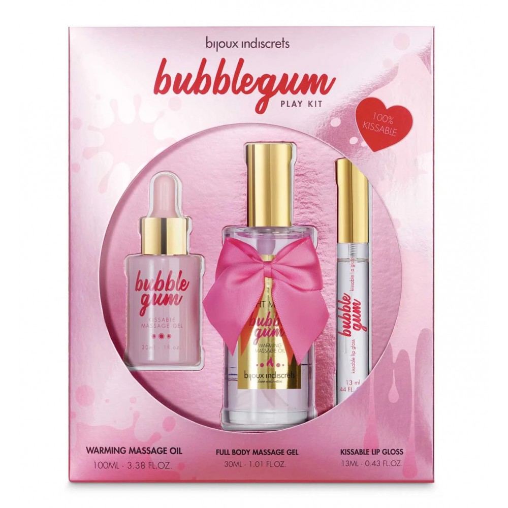 Набір Bijoux Bubblegum (масажна олія, масажний гель, блиск на губ) з ароматом жувальної гумки