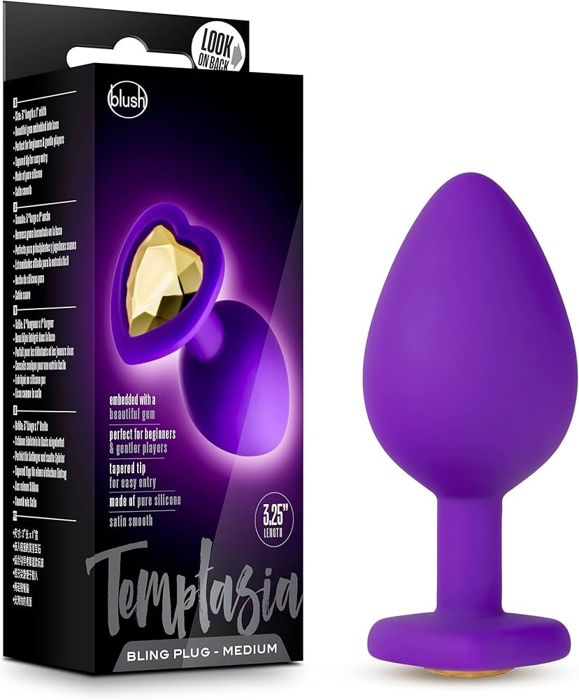 Анальная пробка силиконовая Blush Temptasia с золотым стразом в форме сердца, M