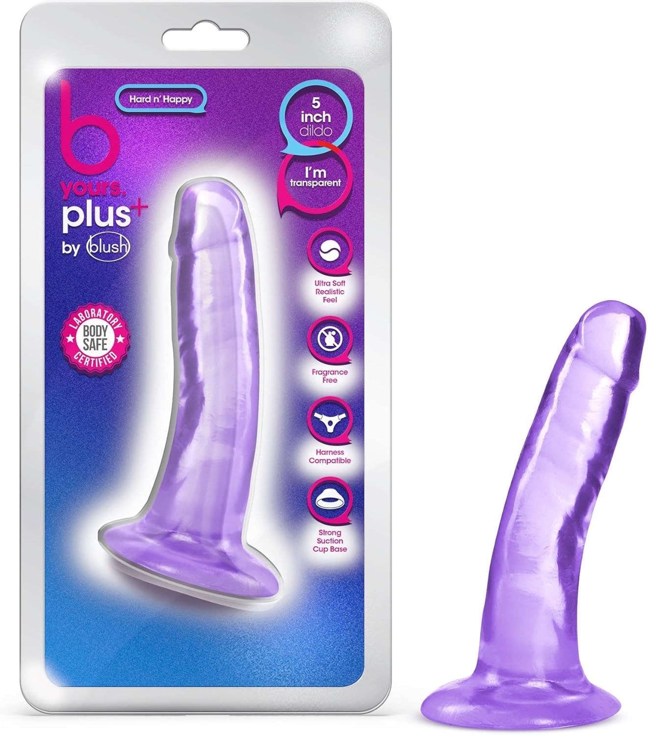 Реалістичний фалоімітатор Blush B Yours Plus із вигином для стимуляції точок G та P, фіолетовий